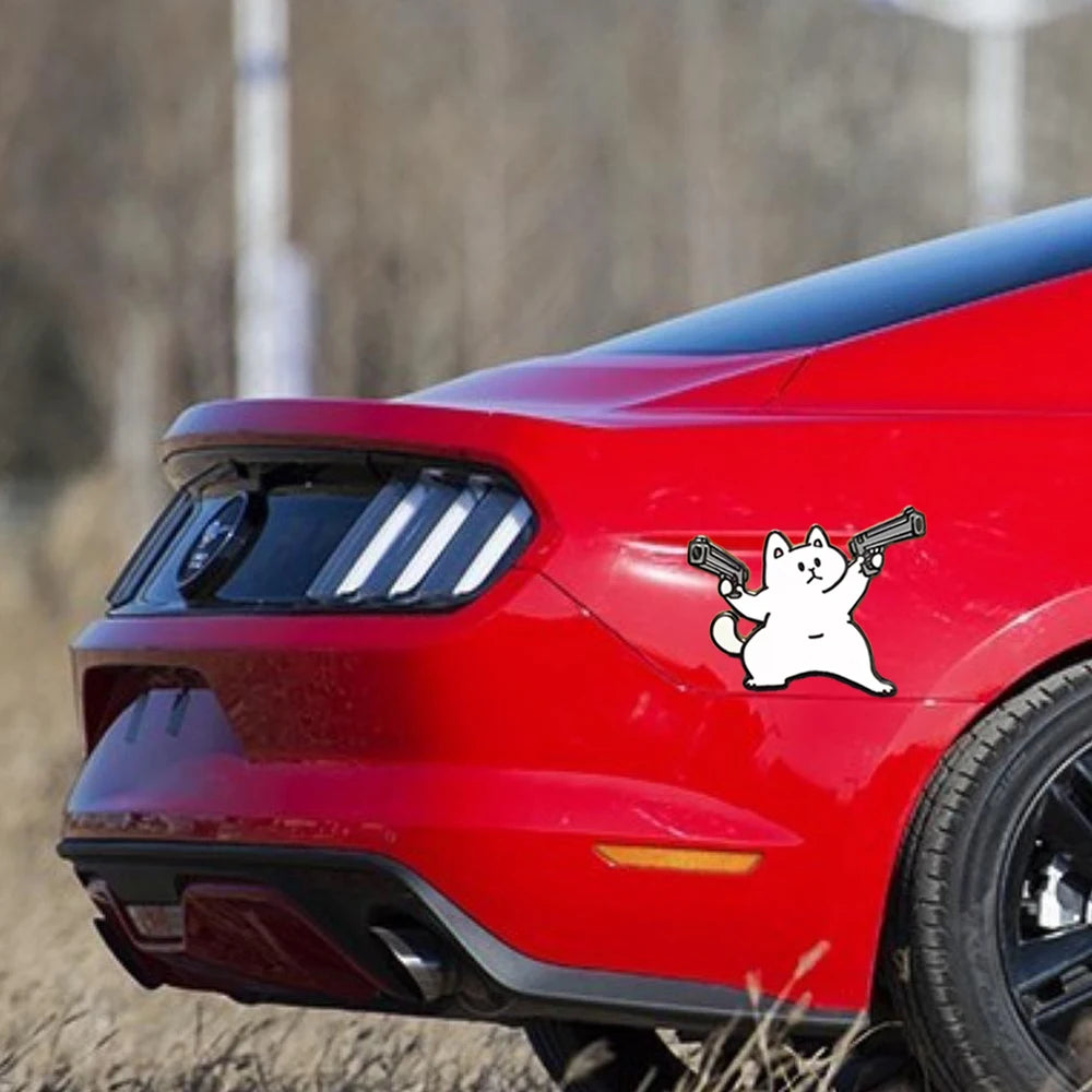 1 pc car sticker cat with double guns personality sticker wall sticker computer sticker waterproof sticker