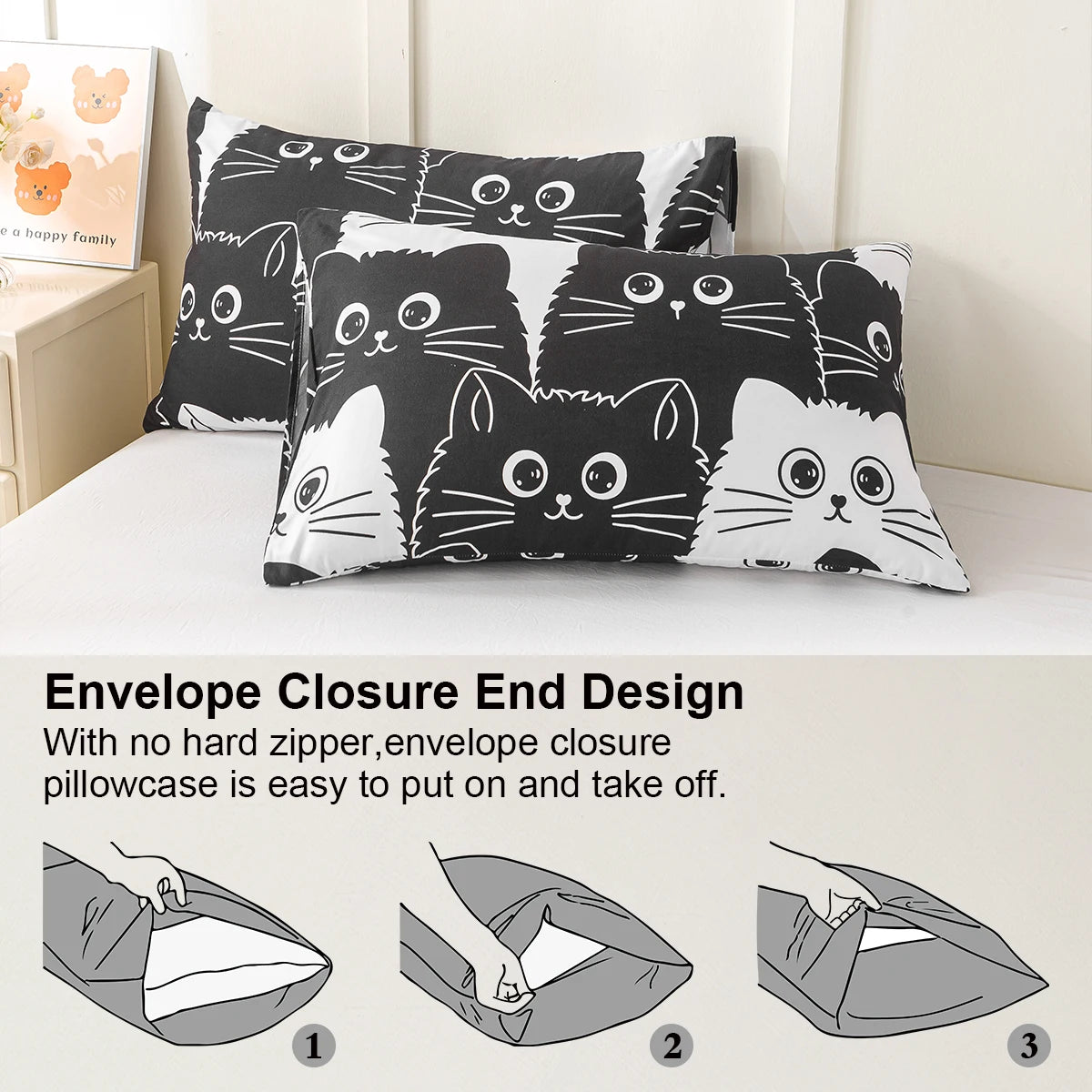 3pcs Cat Print Duvet Cover Set, Soft Skin-Friendly Bedding Set Includes 1 Duvet Cover And 2 Pillowcases