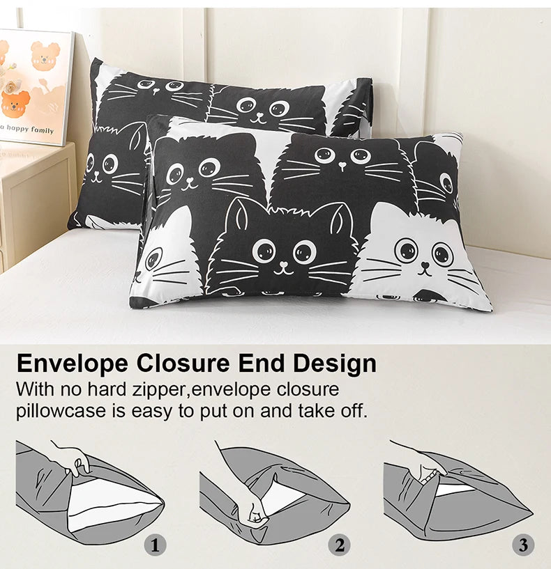 3pcs Cat Print Duvet Cover Set, Soft Skin-Friendly Bedding Set Includes 1 Duvet Cover And 2 Pillowcases