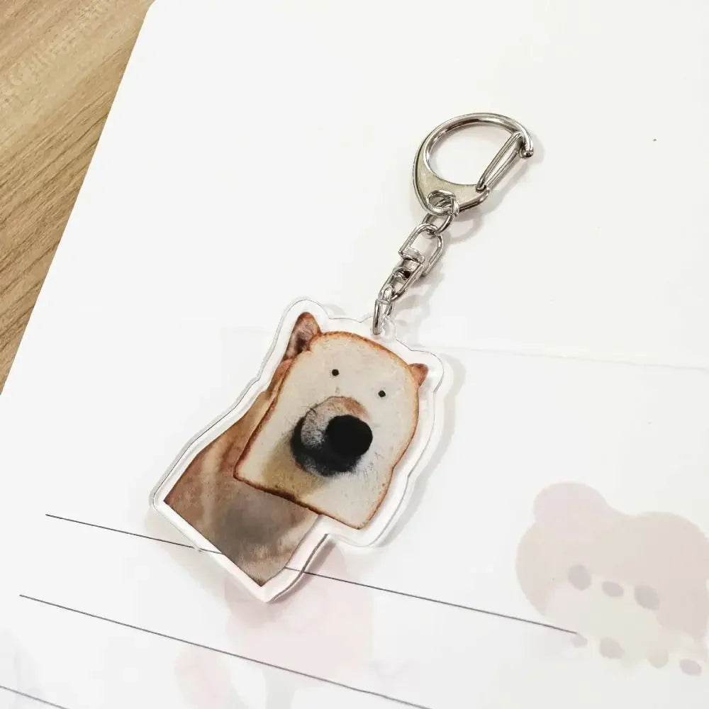 Cartoon Happy Funny Cat Keychain Small Acrylic Toast Cat Pendant Key Ring Portable Bag Accessories Bag Pendant Keyring Women