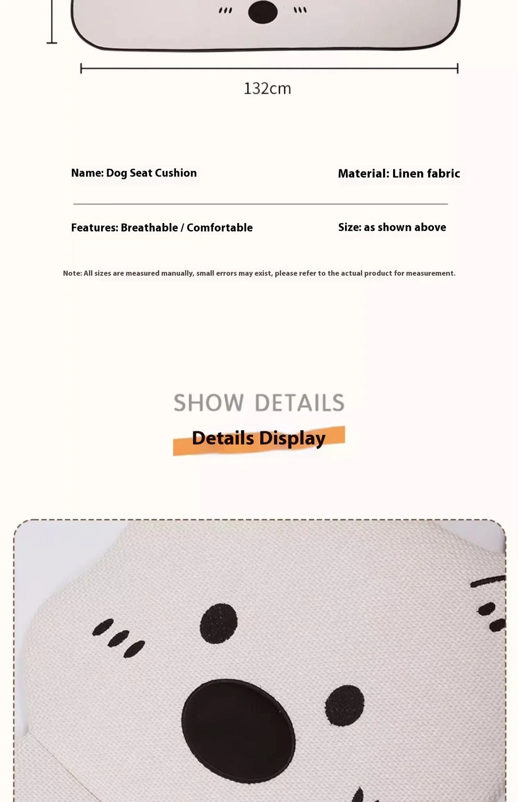 Car Seat Cushion Cute Cat Lumbar Support Headrest Car Accessories Breathable Linen Fabric  Car Half Pack Seat Cover