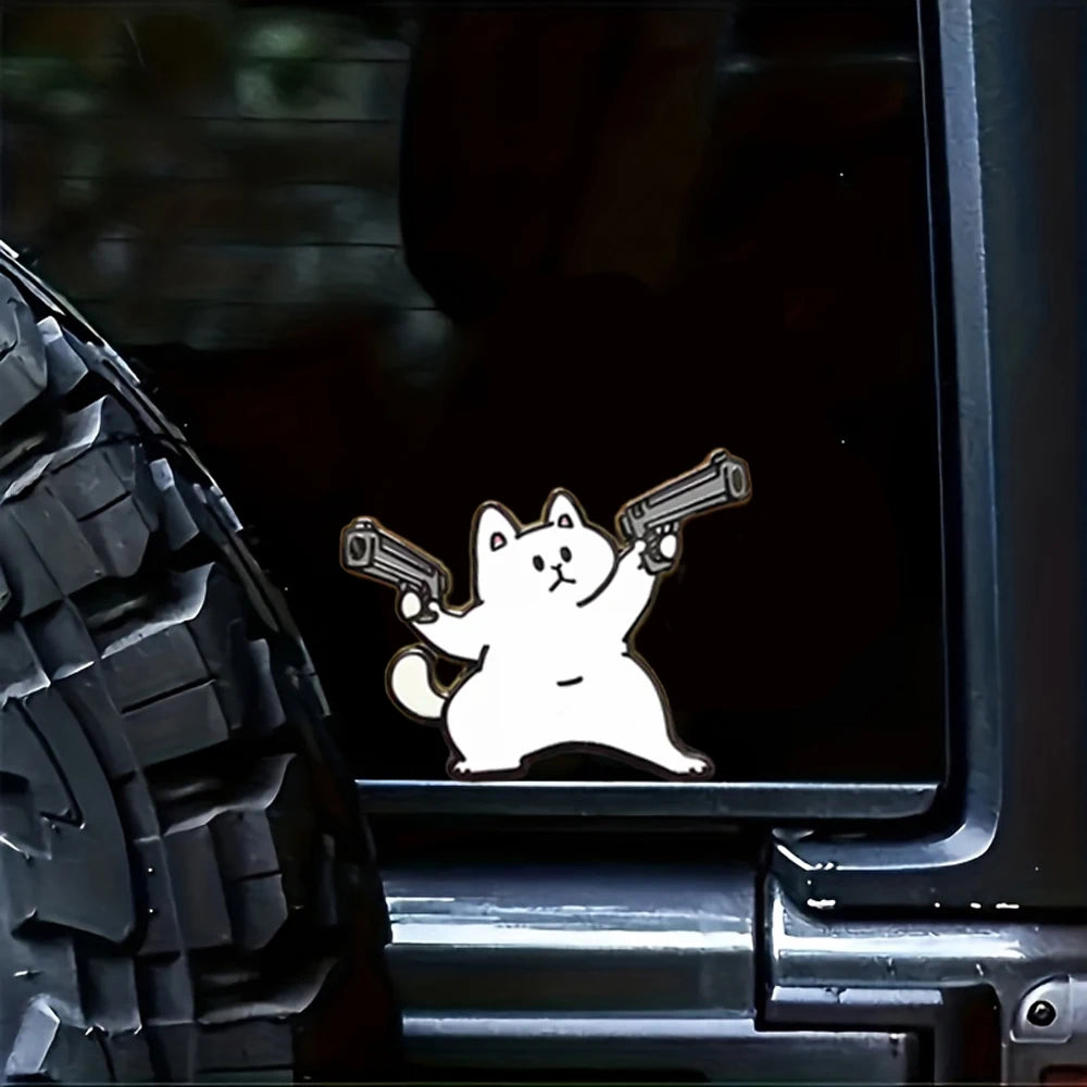 1 pc car sticker cat with double guns personality sticker wall sticker computer sticker waterproof sticker