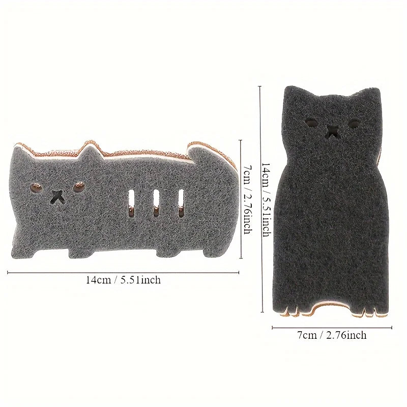 4-piece Cute Cat Sponge Set - Thick and Durable Kitchen Dishwashing and Cleaning Tools
