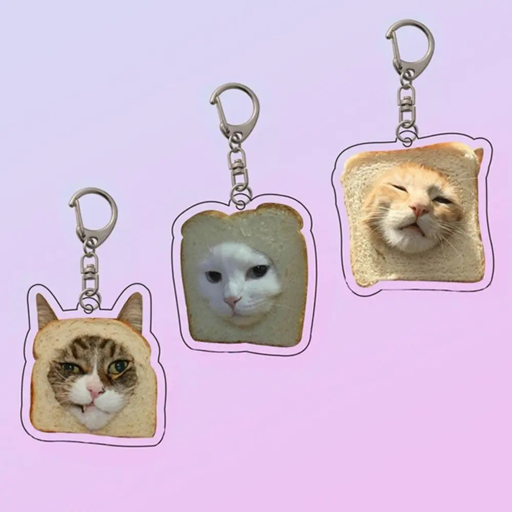 Cartoon Happy Funny Cat Keychain Small Acrylic Toast Cat Pendant Key Ring Portable Bag Accessories Bag Pendant Keyring Women