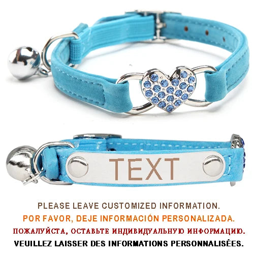 Cat Collar Heart Charm Personalized ID Name with Bell Safety Elastic Adjustable Soft Velvet Puppy Small Dog Pet Collar Kitty