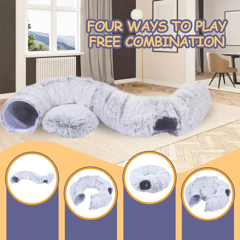 Plush Cat Tunnel Bed Foldable Two-in-One Donut