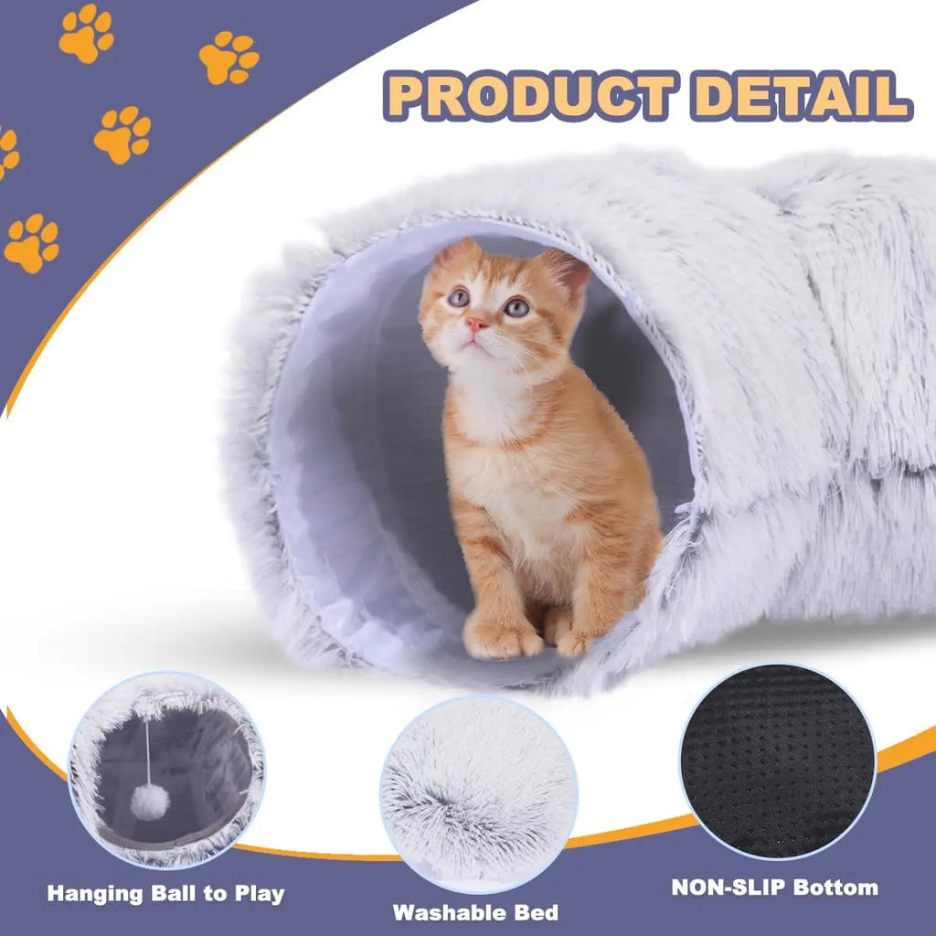 Plush Cat Tunnel Bed Foldable Two-in-One Donut