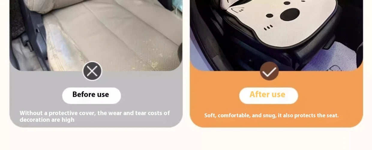 Car Seat Cushion Cute Cat Lumbar Support Headrest Car Accessories Breathable Linen Fabric  Car Half Pack Seat Cover