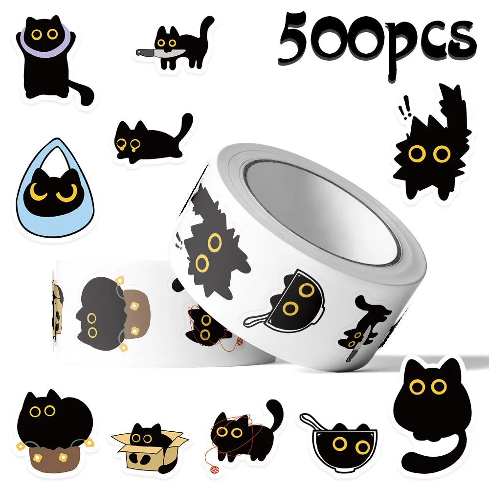 500Pcc/roll Cute Cat Stickers Creative DIY Graffiti Stickers Envelope Sealing Stickers Stationery Children Reward Decor Stickers