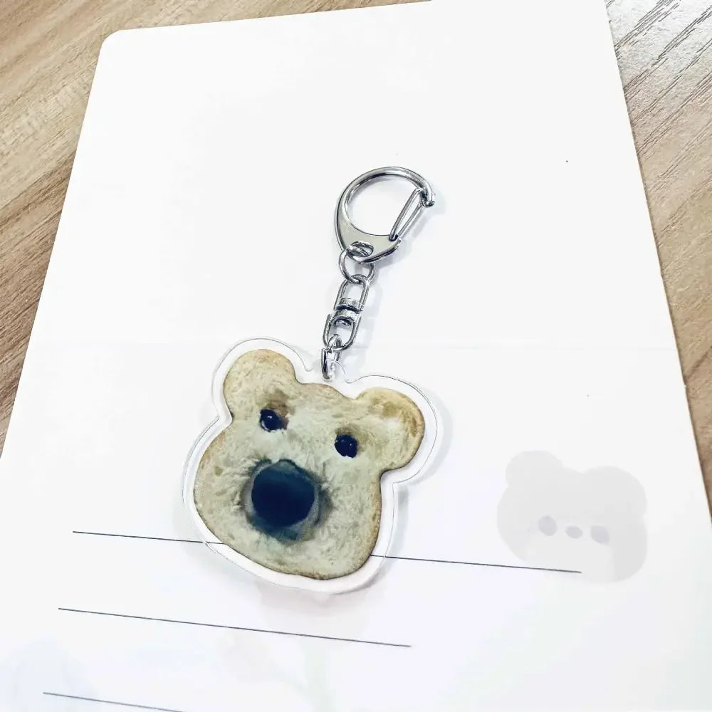 Cartoon Happy Funny Cat Keychain Small Acrylic Toast Cat Pendant Key Ring Portable Bag Accessories Bag Pendant Keyring Women
