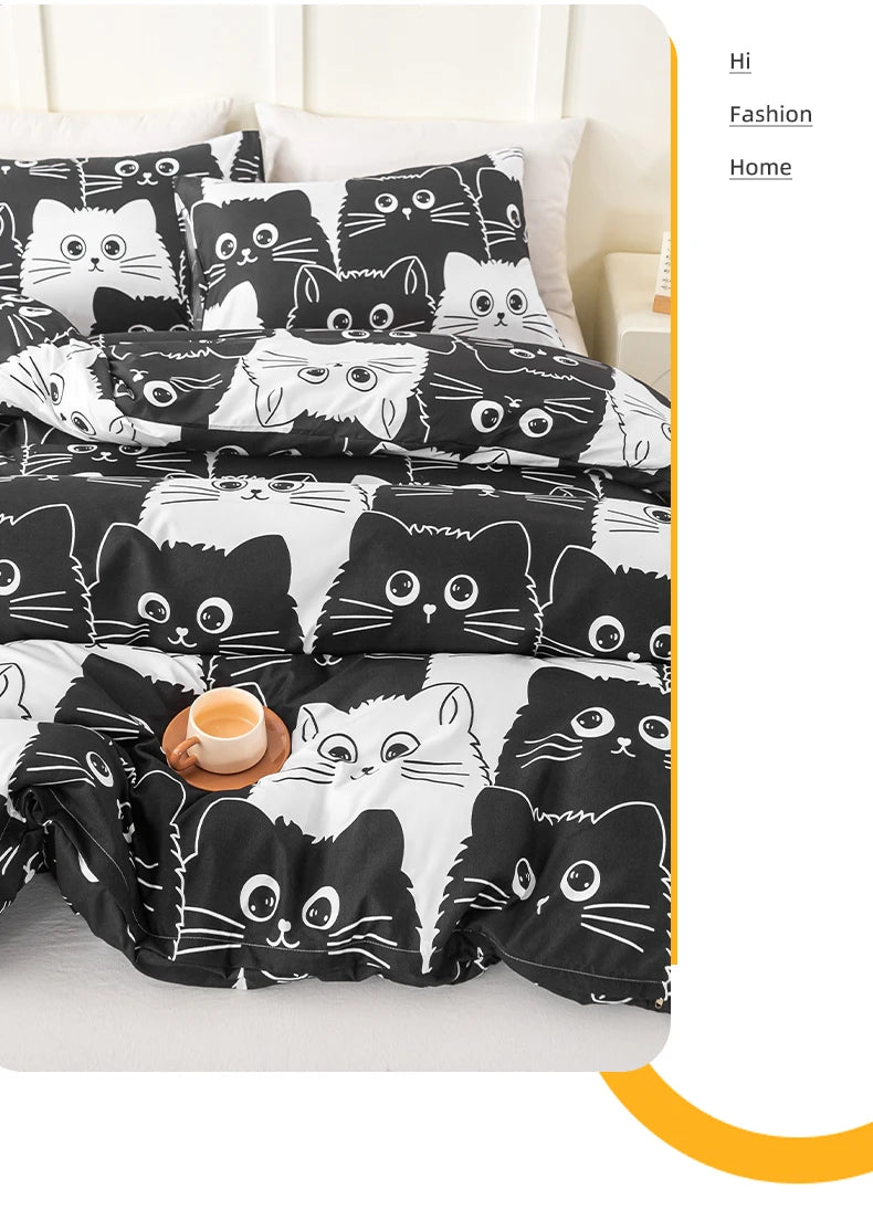 3pcs Cat Print Duvet Cover Set, Soft Skin-Friendly Bedding Set Includes 1 Duvet Cover And 2 Pillowcases