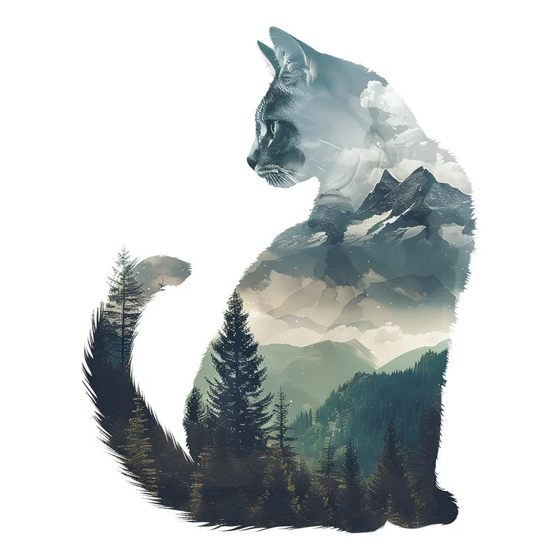 Cat And Forest Silhouette Vinyl Wall Sticker Self-Adhesive Ideal For Home Bedroom Living Room Entryway Background Decor