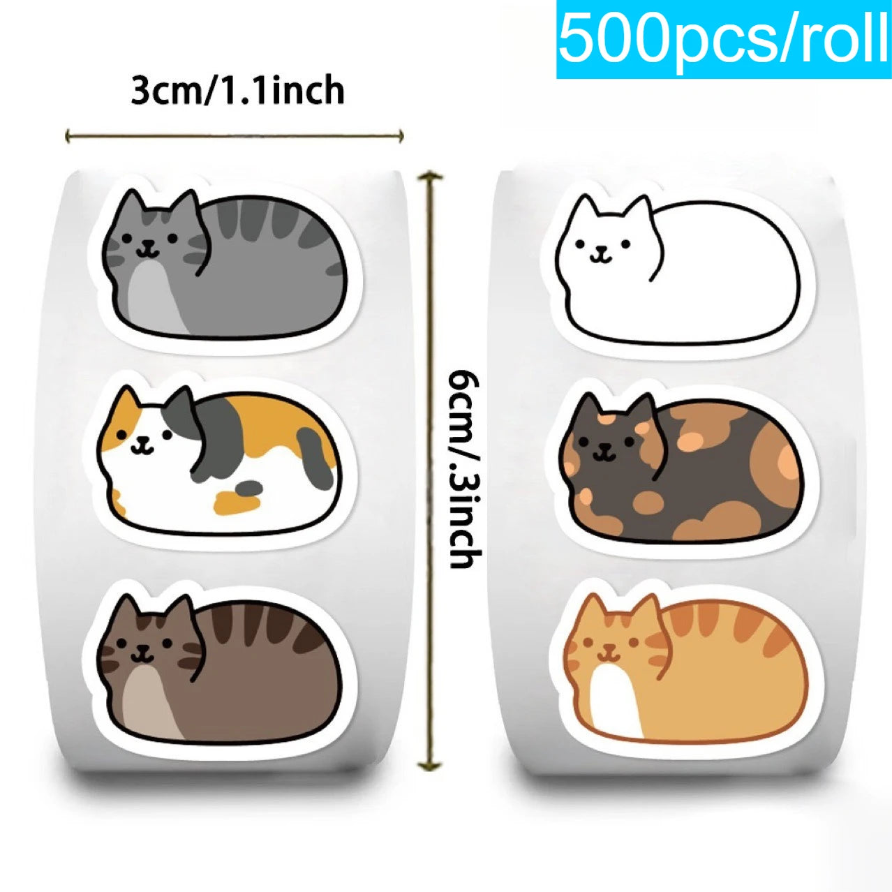 500pcs/roll Kawaii Cartoon Cat Stickers Roll - for DIY Crafts, ifts, arty Favors, uitar,Phone Decor - Self-Adhesive Cute Sticker