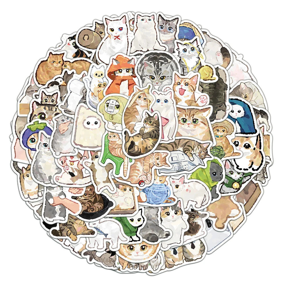 10/30/77pcs Kawaii Cute Watercolor Cat Cartoon Stickers Animal Kitten Graffiti Decals Luggage Phone Stationery Sticker Kids Toy