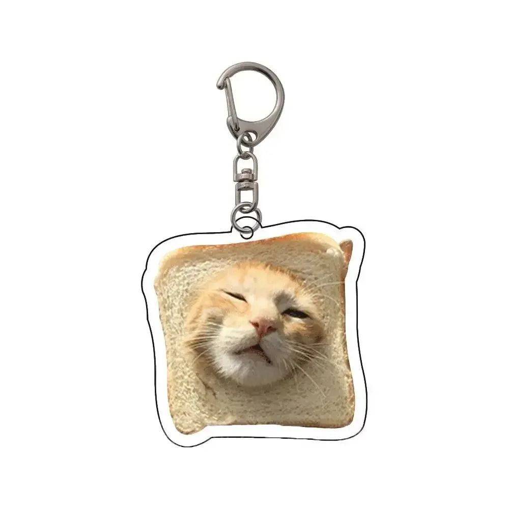 Cartoon Happy Funny Cat Keychain Small Acrylic Toast Cat Pendant Key Ring Portable Bag Accessories Bag Pendant Keyring Women
