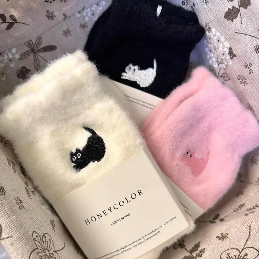 Cute Cat Cozy Mink Velvet Socks