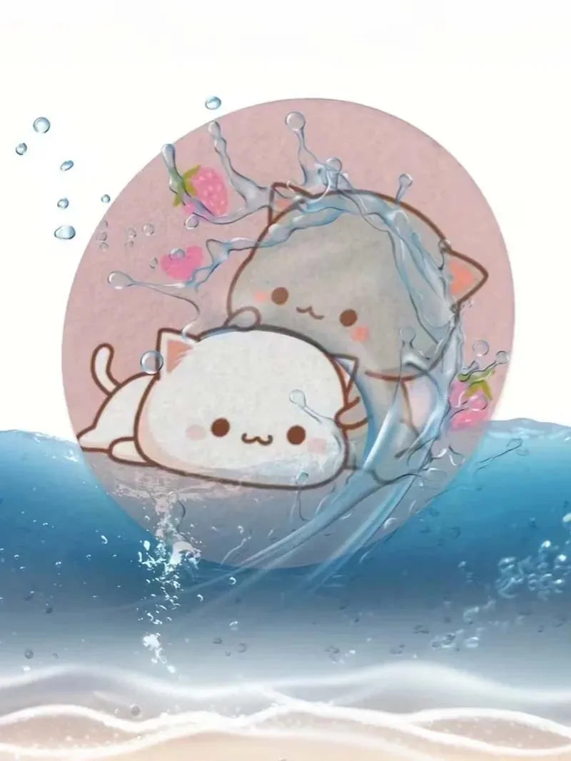 2Pc of Strawberry Cartoon Cat Coasters, Absorbent Coasters for Car Cup Holders