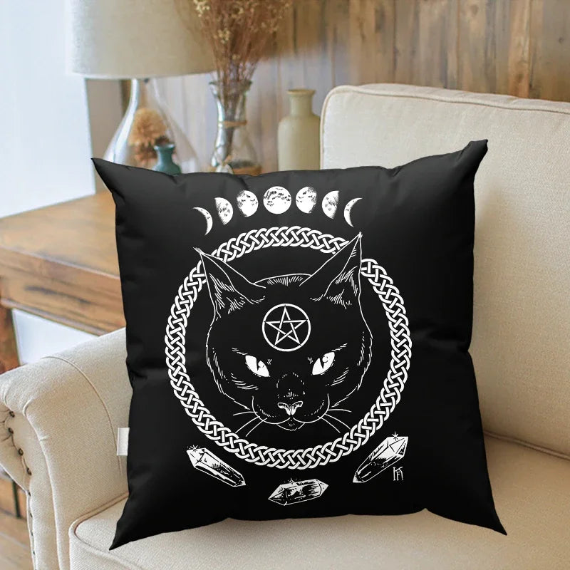 Cat Mysterious Divination Witchcraft Cushion Cover Pillow  Black Polyester Throw  Home Decoration