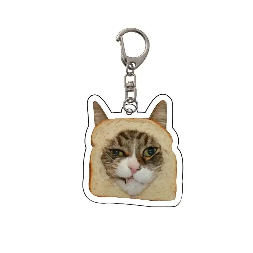 Cartoon Happy Funny Cat Keychain Small Acrylic Toast Cat Pendant Key Ring Portable Bag Accessories Bag Pendant Keyring Women
