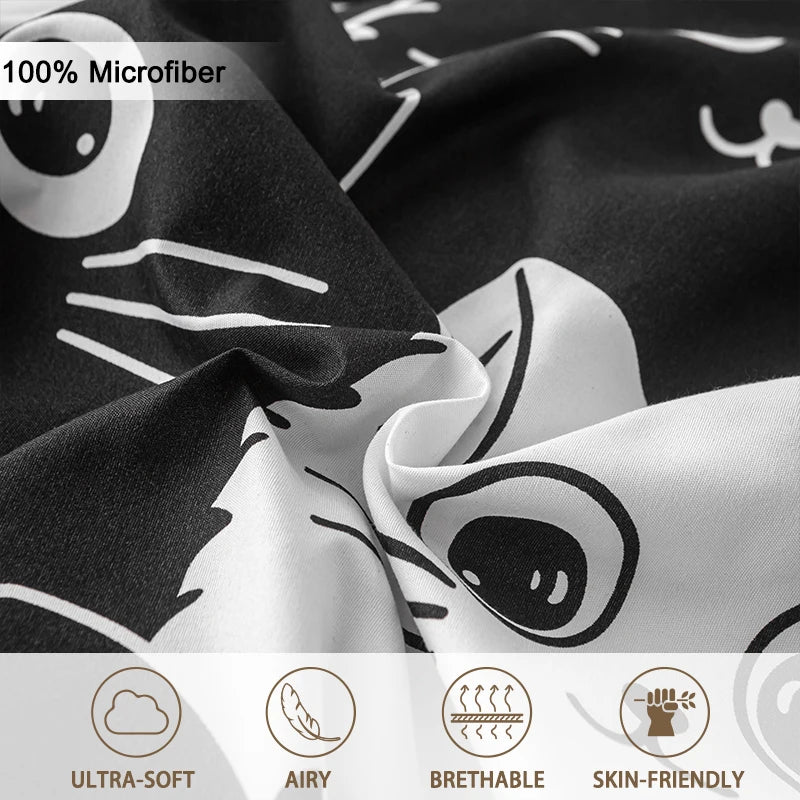 3pcs Cat Print Duvet Cover Set, Soft Skin-Friendly Bedding Set Includes 1 Duvet Cover And 2 Pillowcases