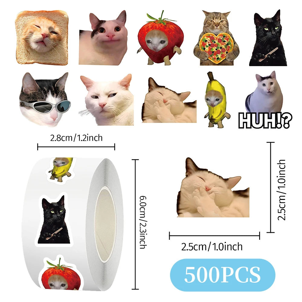 500PCS/Roll Cartoon Meme Cat Stickers for School Reward Classroom Decoration Encouragement Sticker Kids Reward Decals Toys