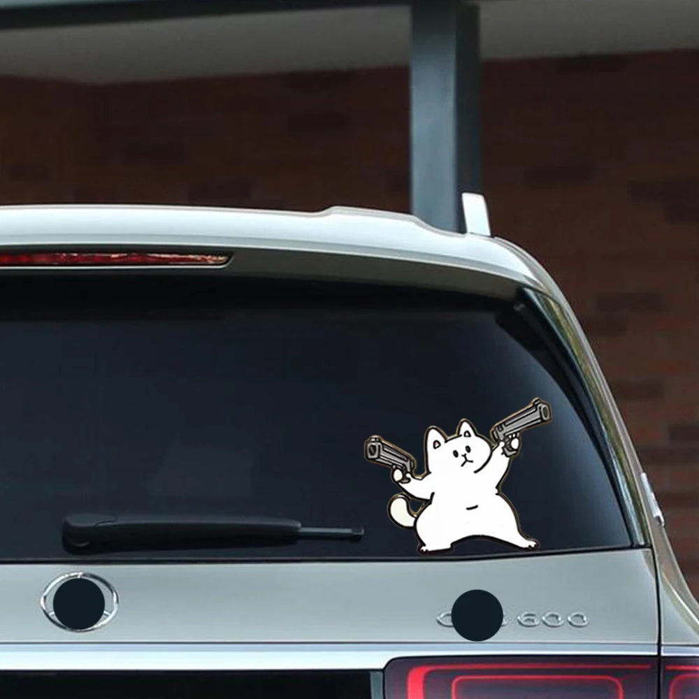 1 pc car sticker cat with double guns personality sticker wall sticker computer sticker waterproof sticker