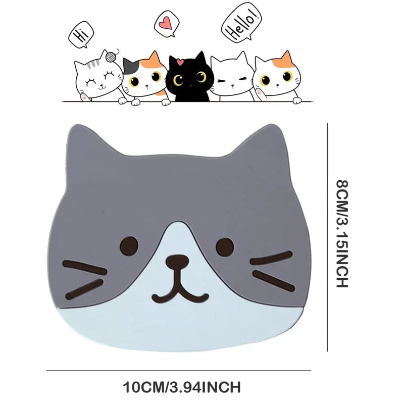 Cartoon Cat Themed Drink Coasters Reusable Silicone Heatproof Non Slip Placemats ﻿