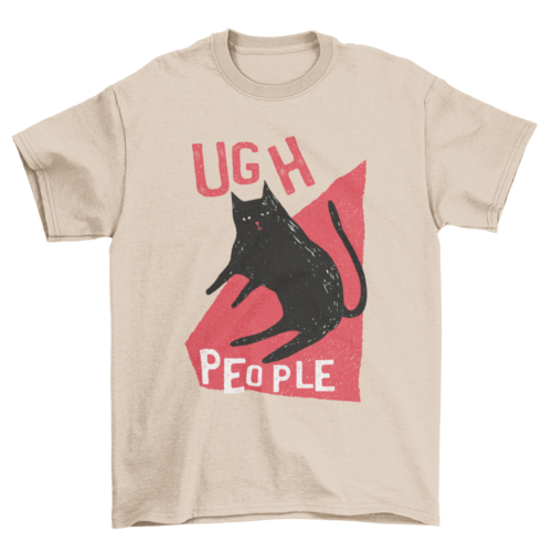 Annoyed black cat with words Ugh people t-shirt