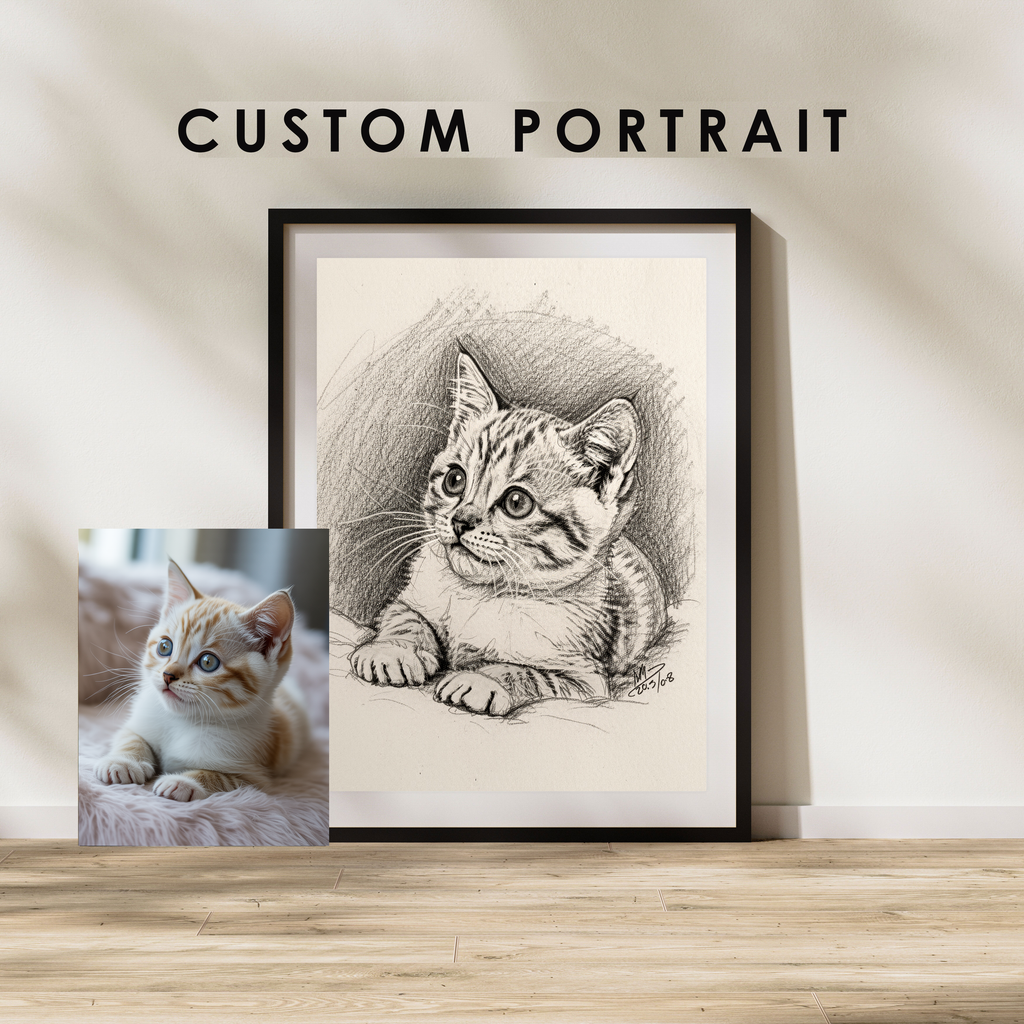 Pet Portrait Sketch, Personalised Drawing from Photo
