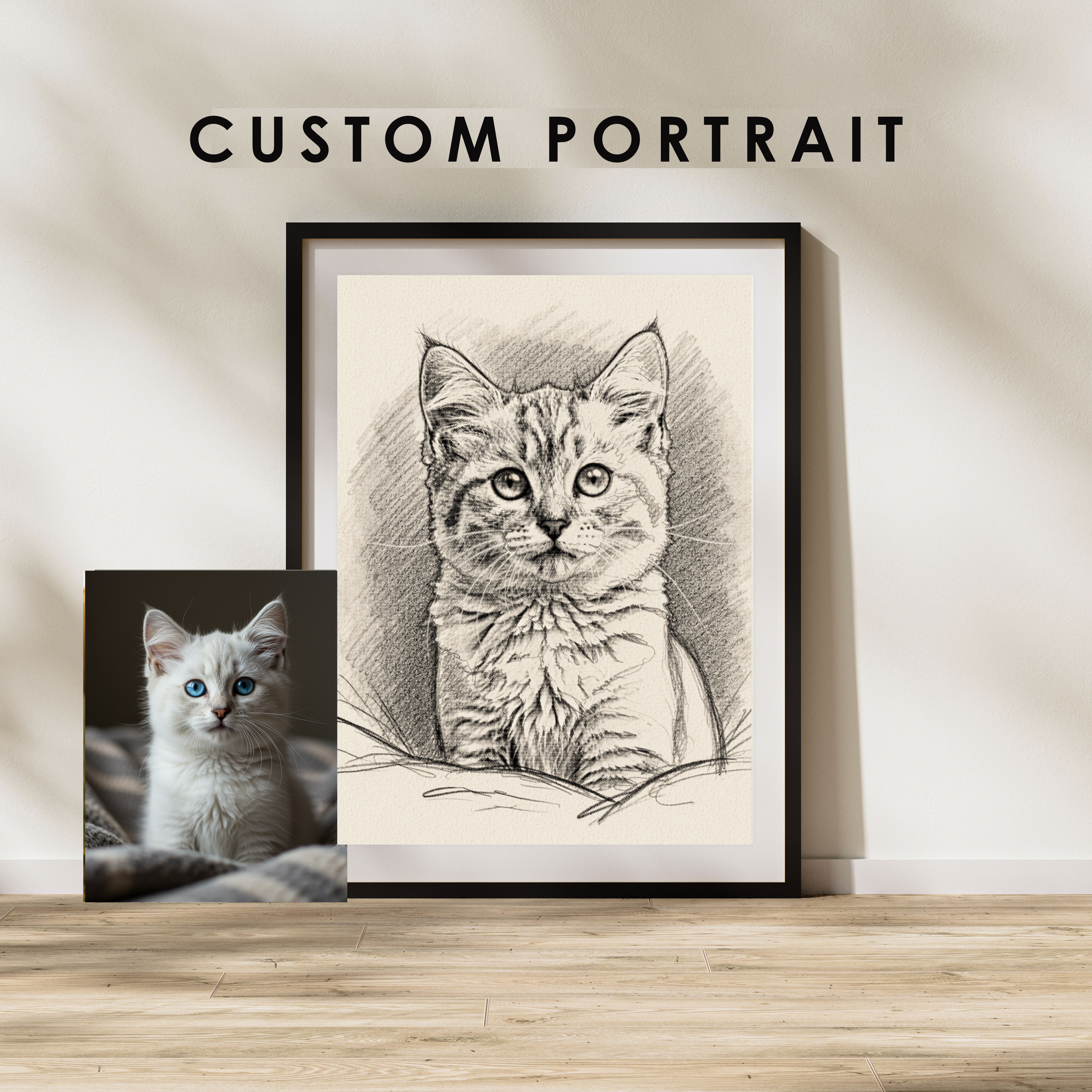 Cat Portrait Pencil Sketch, from Photo